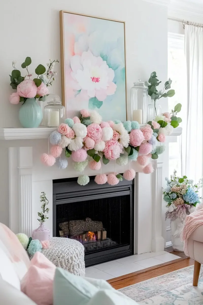 27 Stunning Christmas Decoration Crafts for a Unique 2025 104 pastel pom-pom garland for a soft, whimsical mantel decoration 1