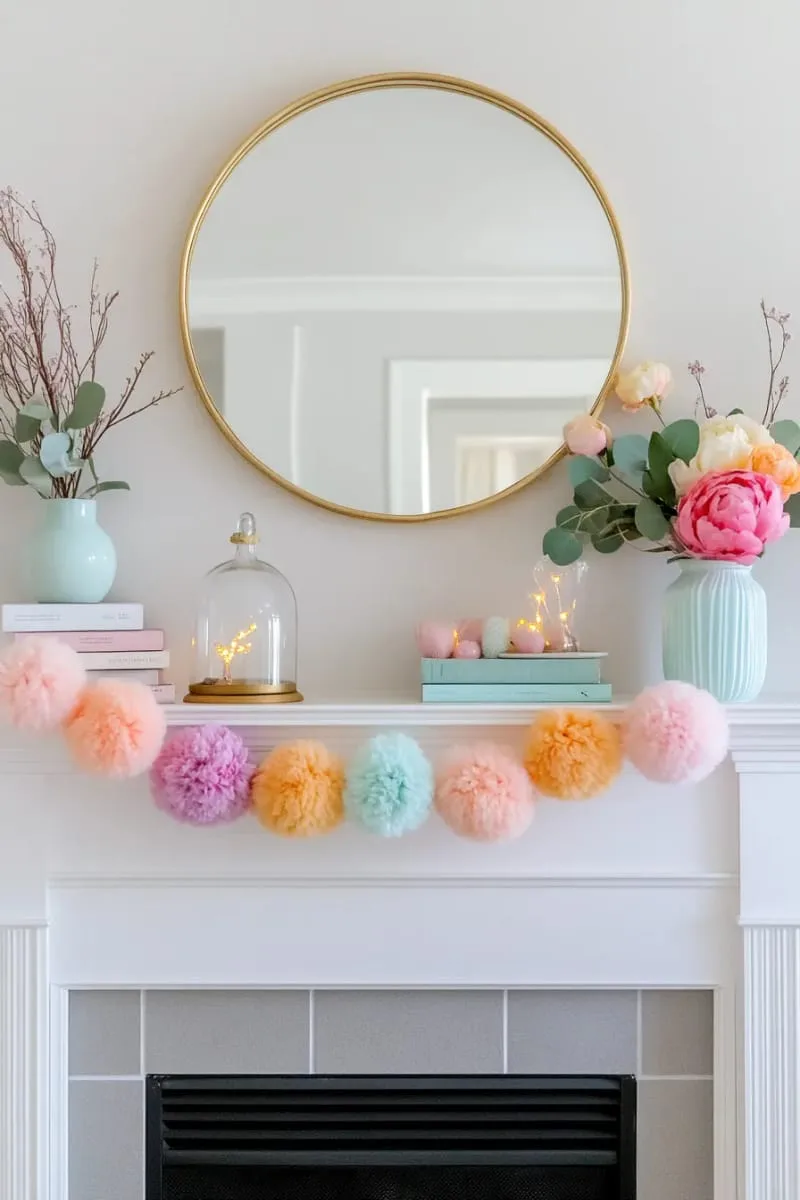 27 Stunning Christmas Decoration Crafts for a Unique 2025 105 pastel pom-pom garland for a soft, whimsical mantel decoration 1