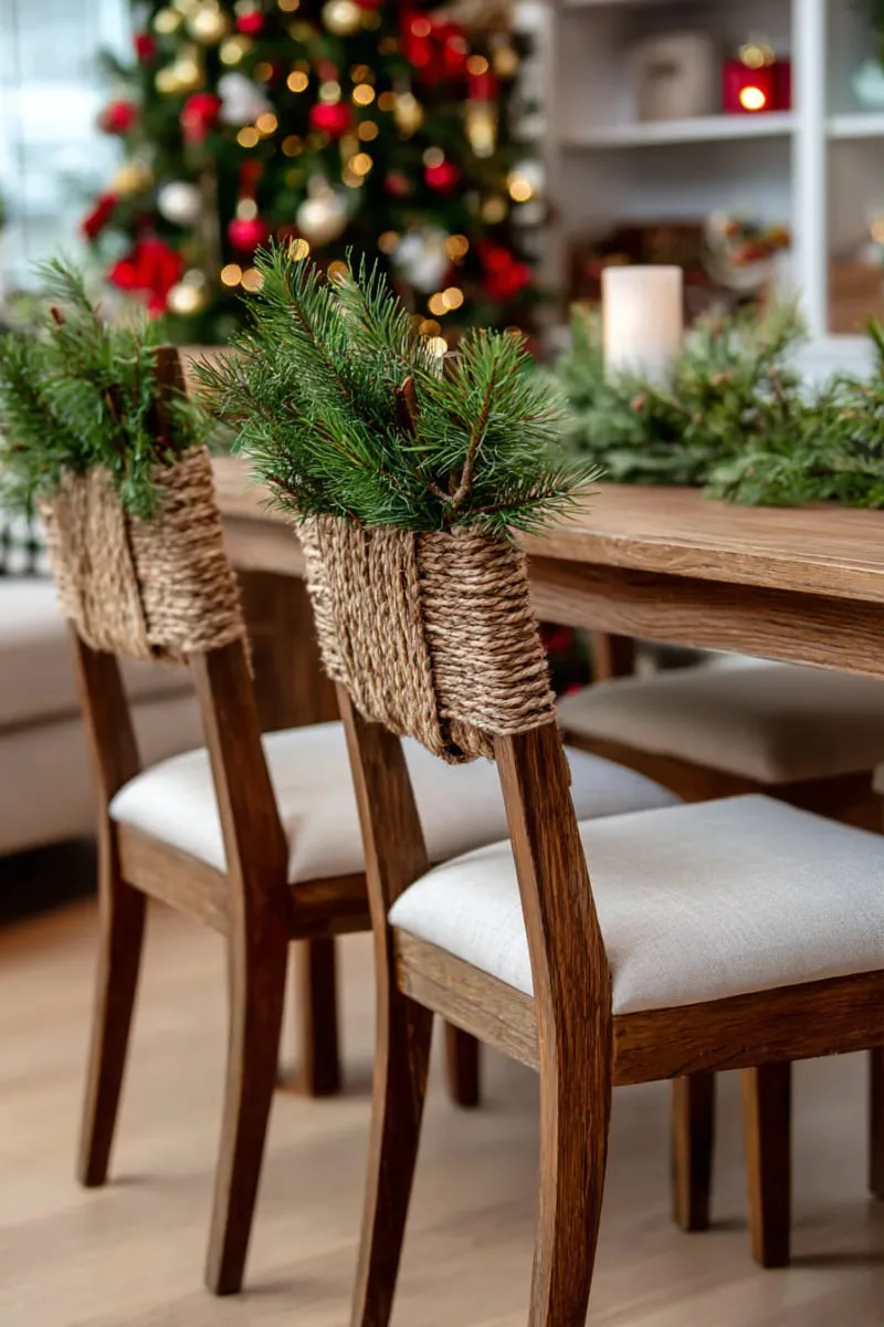 pine boughs and cinnamon sticks tied with twine as fragrant chair accents 1