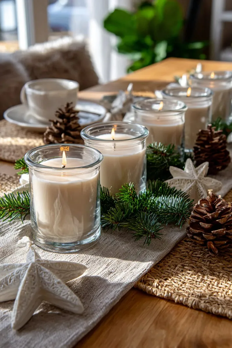 pine-scented soy candles in frosted glass jars 1