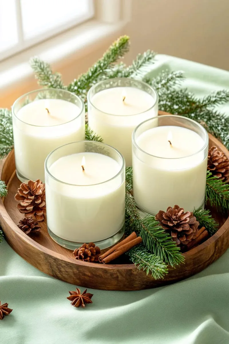 pine-scented soy candles in frosted glass jars 1