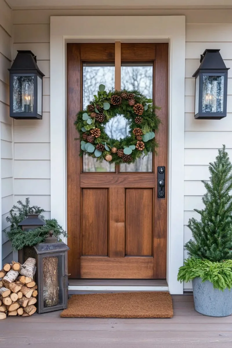 pinecone and eucalyptus wreath for a woodland-inspired door 1
