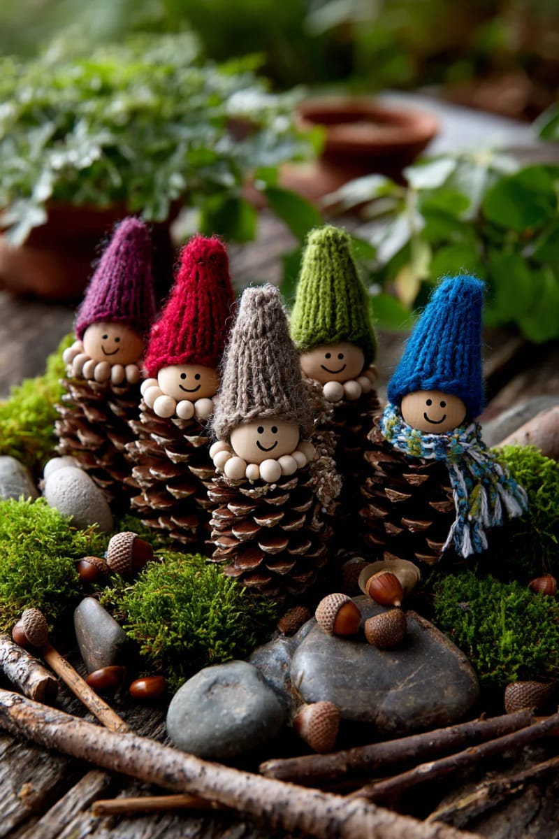 27 Unique Christmas Craft Decorations for Inspired Homes 3 pinecone elves with felt hats and miniature scarves for a woodland display 1