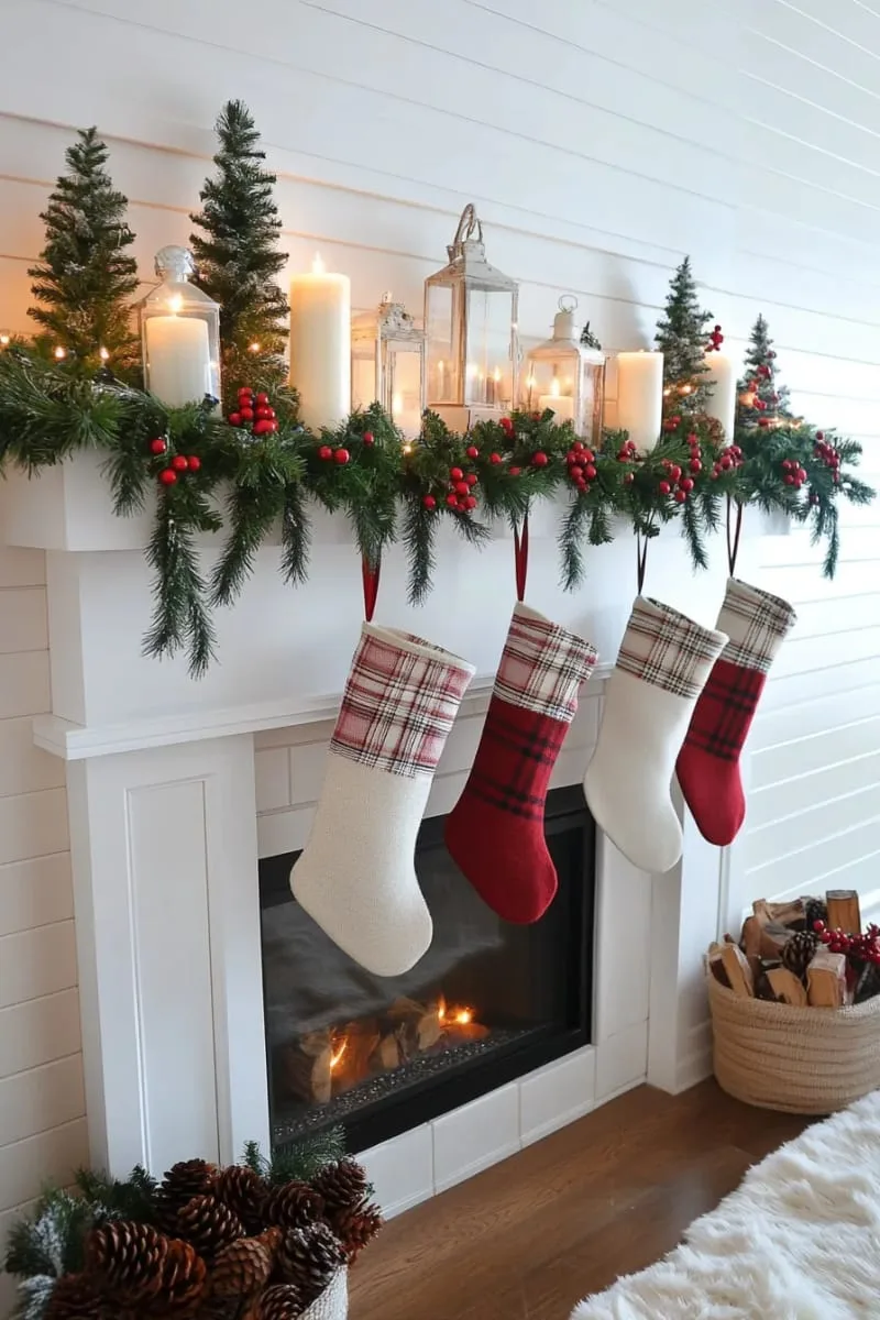 pinecone garland with red berries and rustic twine for a mantel accent 1