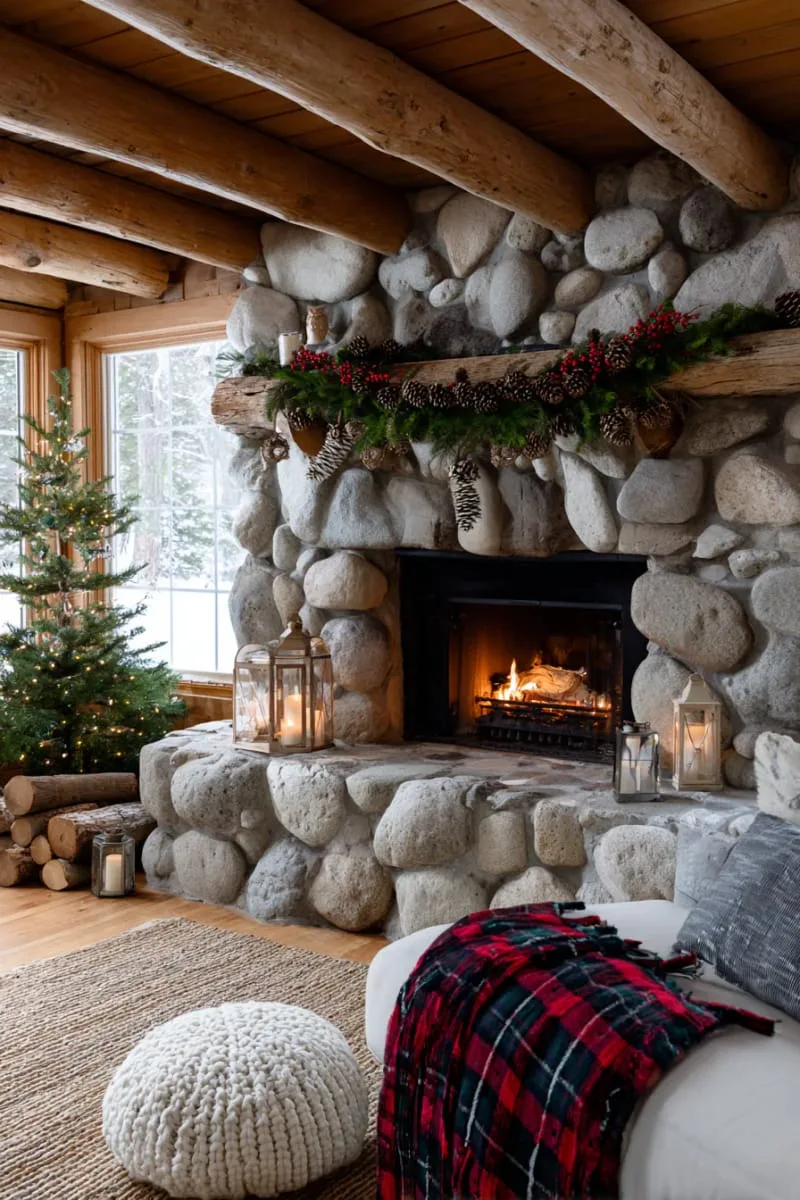 pinecone garland with red berries and rustic twine for a mantel accent 1