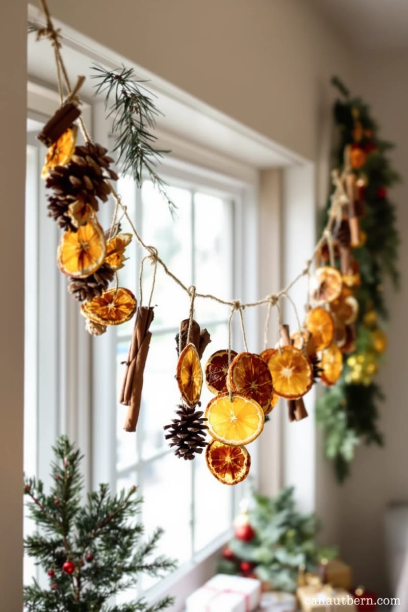 25 Best Christmas Window Decor Ideas to Try This Year 21 pinecones, cinnamon sticks, and dried oranges strung as a natural window garland. 1