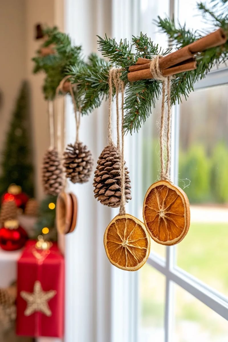 25 Best Christmas Window Decor Ideas to Try This Year 22 pinecones, cinnamon sticks, and dried oranges strung as a natural window garland. 1