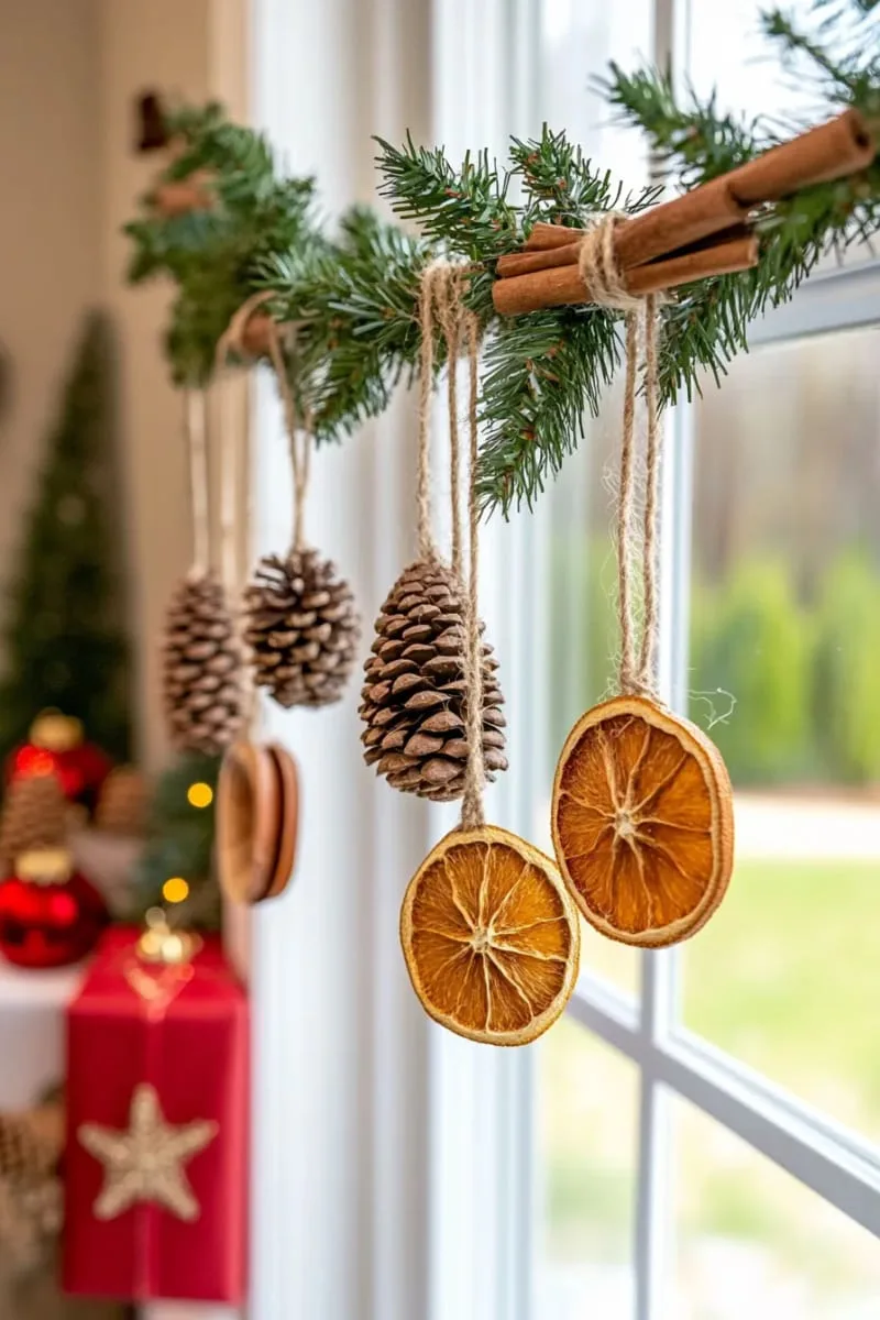 25 Best Christmas Window Decor Ideas to Try This Year 38 pinecones, cinnamon sticks, and dried oranges strung as a natural window garland. 1