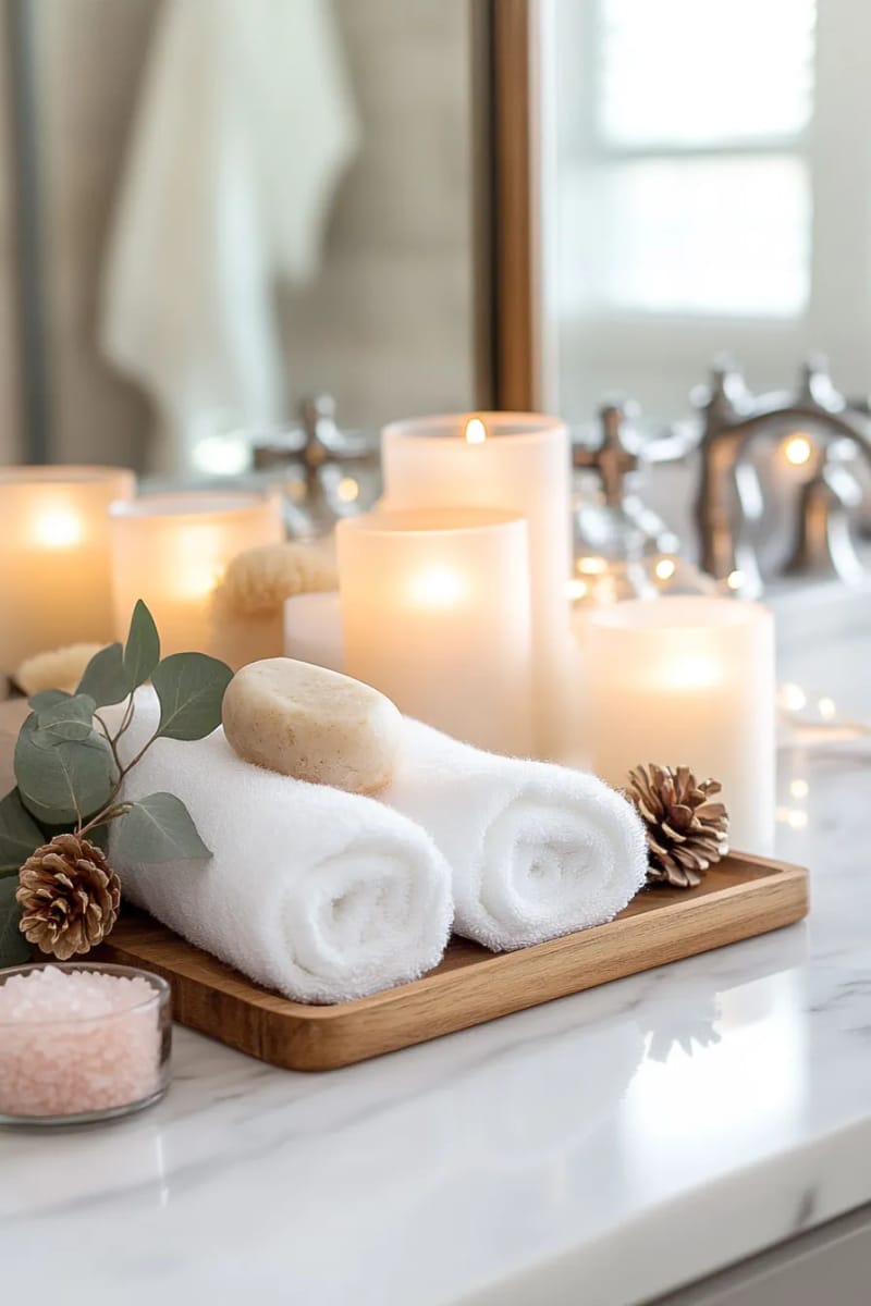 27 Stunning Winter Decor Ideas for a Stylish Retreat 47 place frosted glass candle holders on your bathroom counter for winter spa vibes. 1