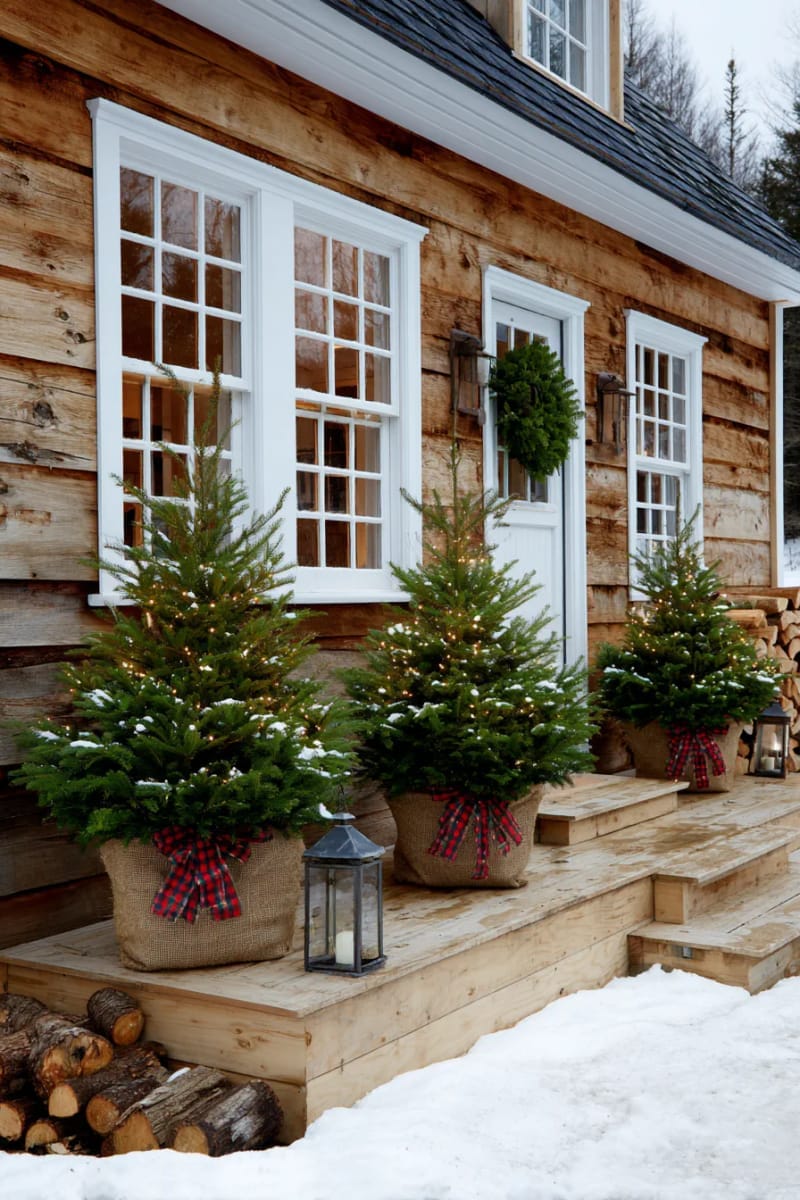 27 Country Christmas Decor Ideas That Wow 46 place mini christmas trees wrapped in burlap by every window. 1
