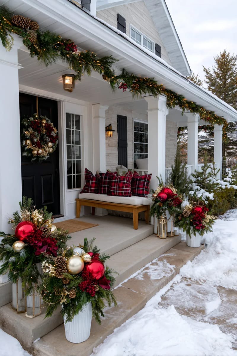 place oversized ornaments in outdoor planters for a dramatic front porch look. 1