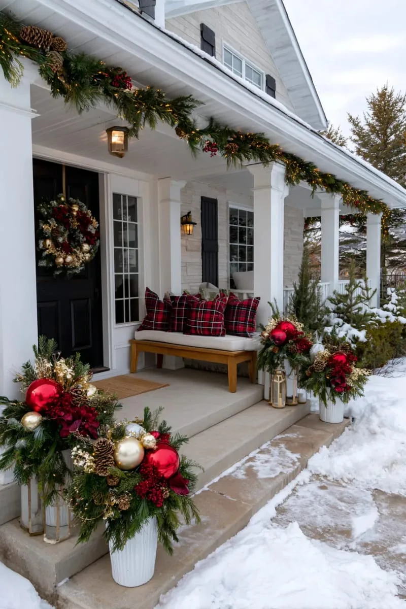 place oversized ornaments in outdoor planters for a dramatic front porch look. 1