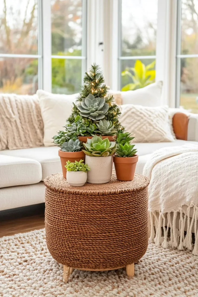 27 Sustainable Christmas Trees For Cheap and Eco-Friendly Decor 48 place potted succulents in a pyramid for a tiny, neutral christmas tree. 1