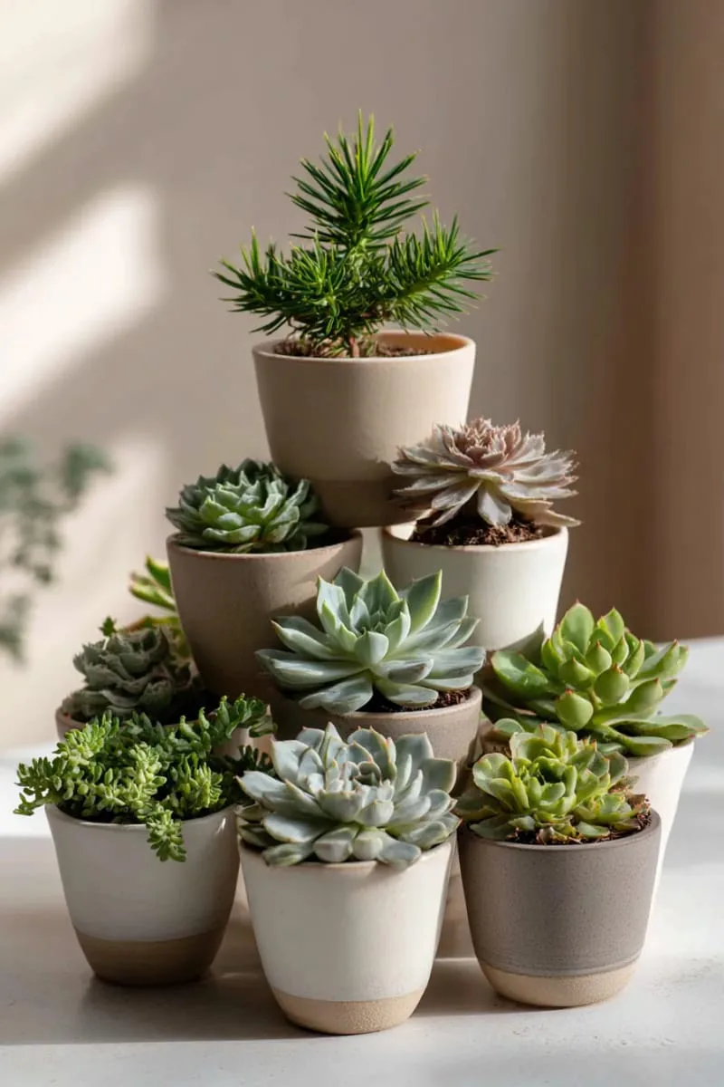 27 Sustainable Christmas Trees For Cheap and Eco-Friendly Decor 50 place potted succulents in a pyramid for a tiny, neutral christmas tree. 1