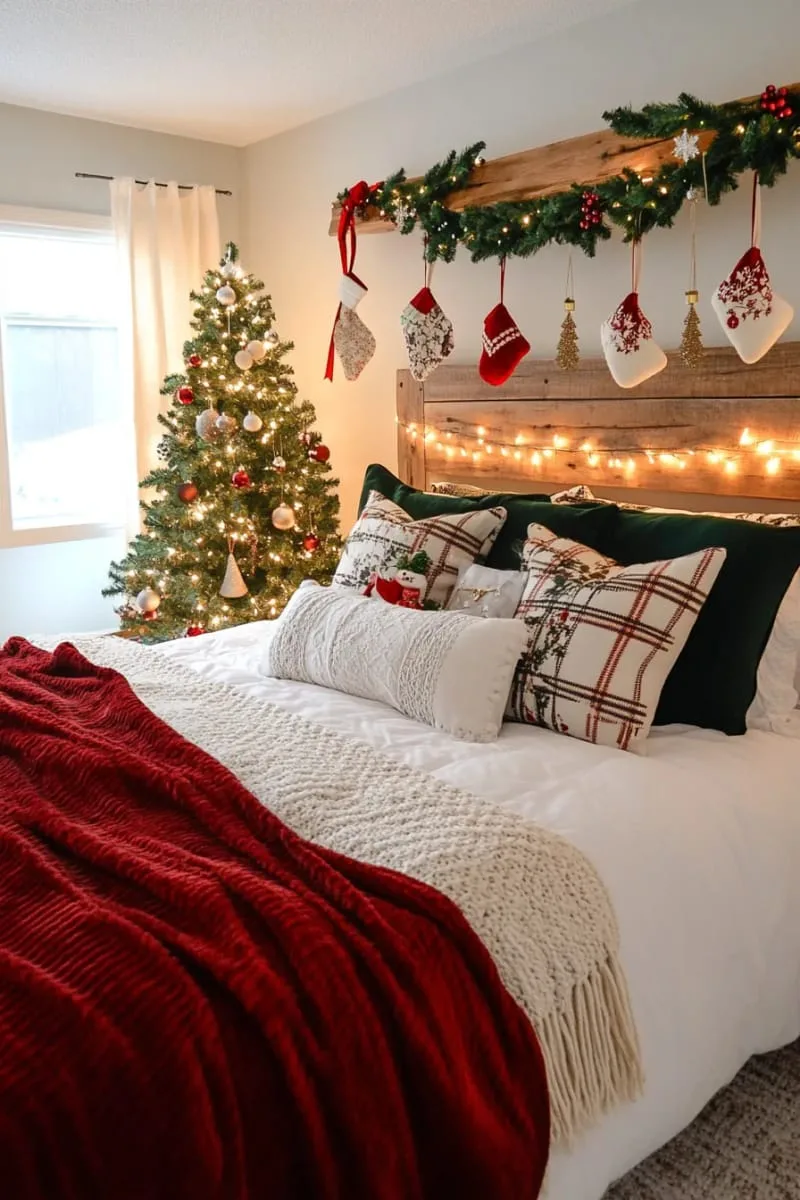 plaid flannel bedding paired with chunky knit throws and faux fur pillows 1
