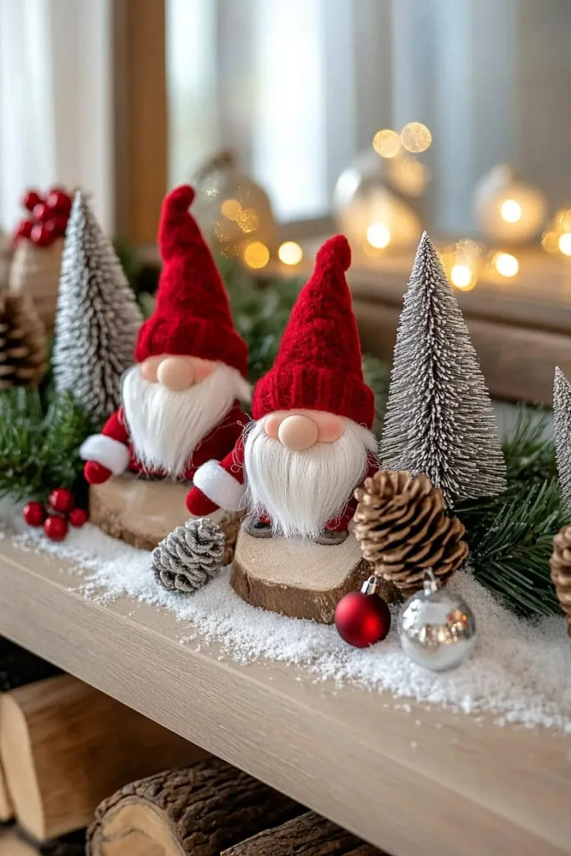 playful christmas gnome figurines nestled in faux snow 1