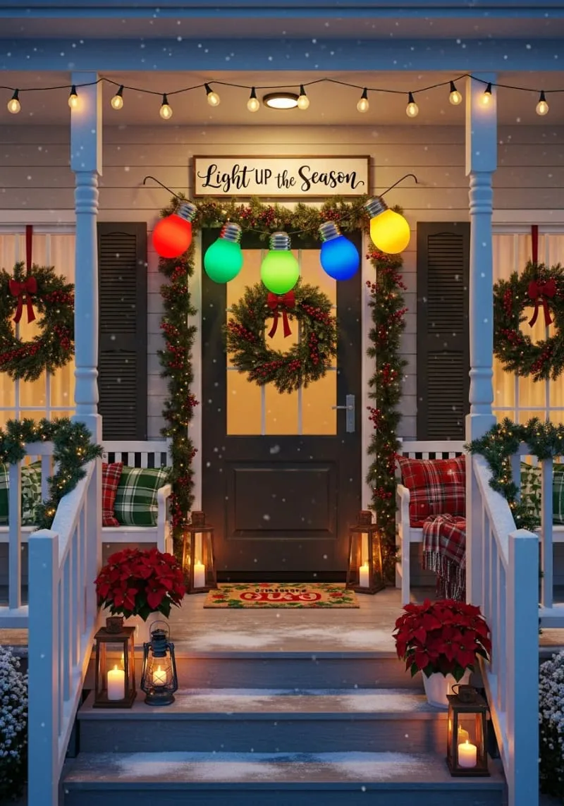 playful light bulb garland with “light up the season” message 1