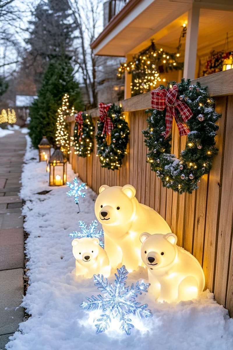 polar bear family with glowing led fur and icy blue snowflakes 1