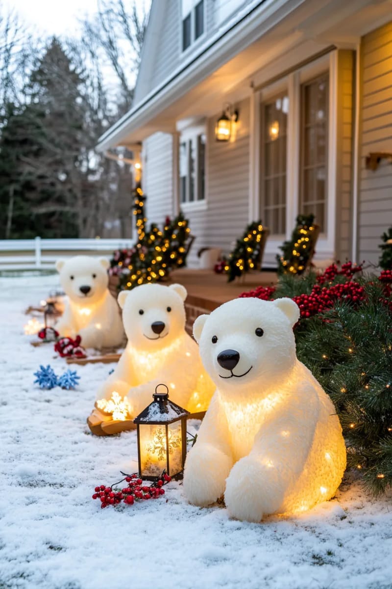 polar bear family with glowing led fur and icy blue snowflakes 1