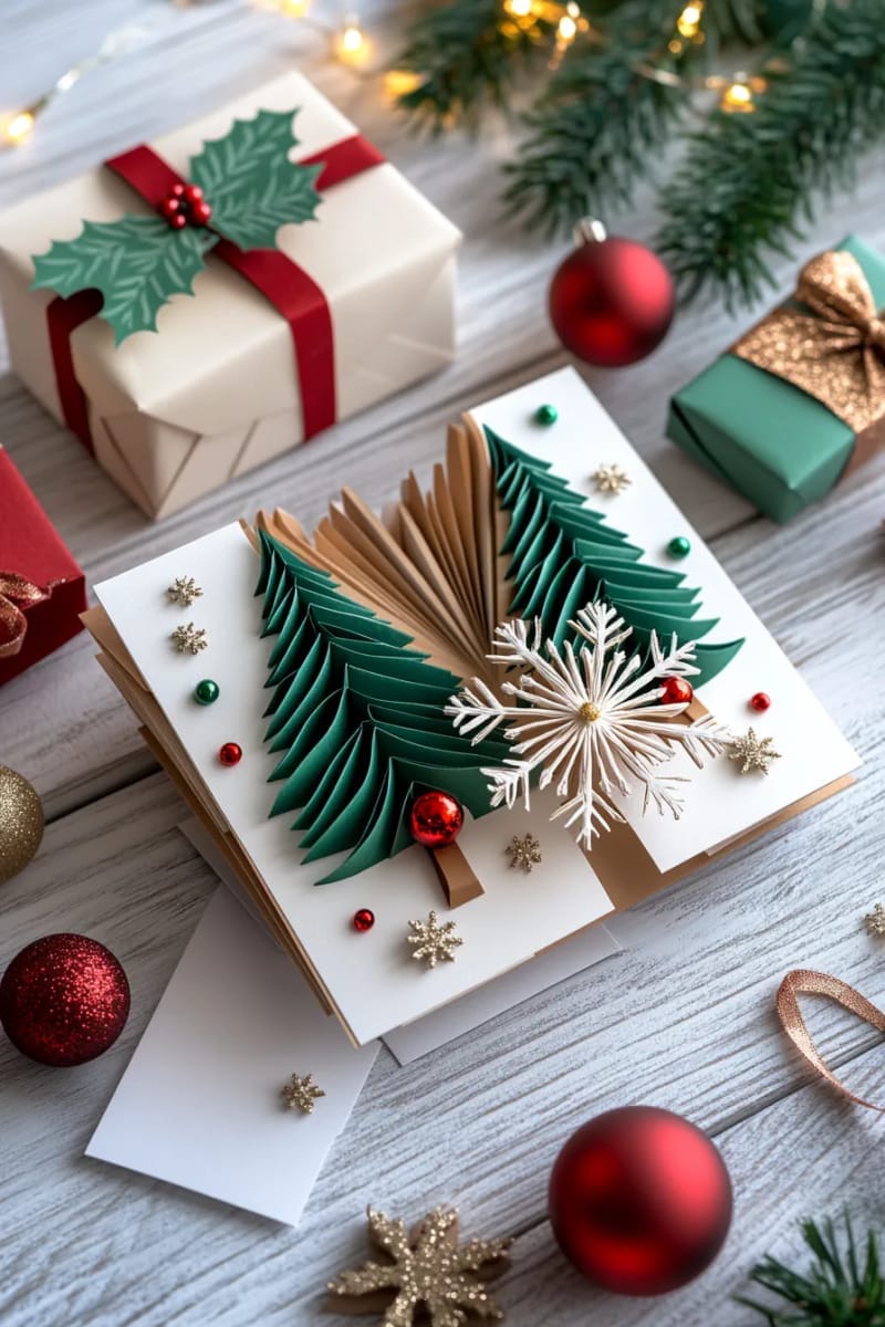 27 Unique Homemade Christmas Decorations You'll Love 39 pop-up christmas cards with snowflakes and tiny 3d trees 1