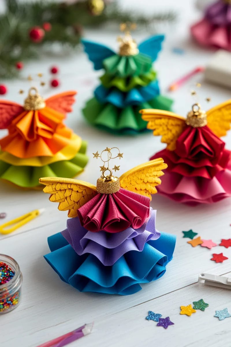 27 Unique Homemade Christmas Decorations You'll Love 46 rainbow paper angel ornaments to brighten up kids’ crafts 1