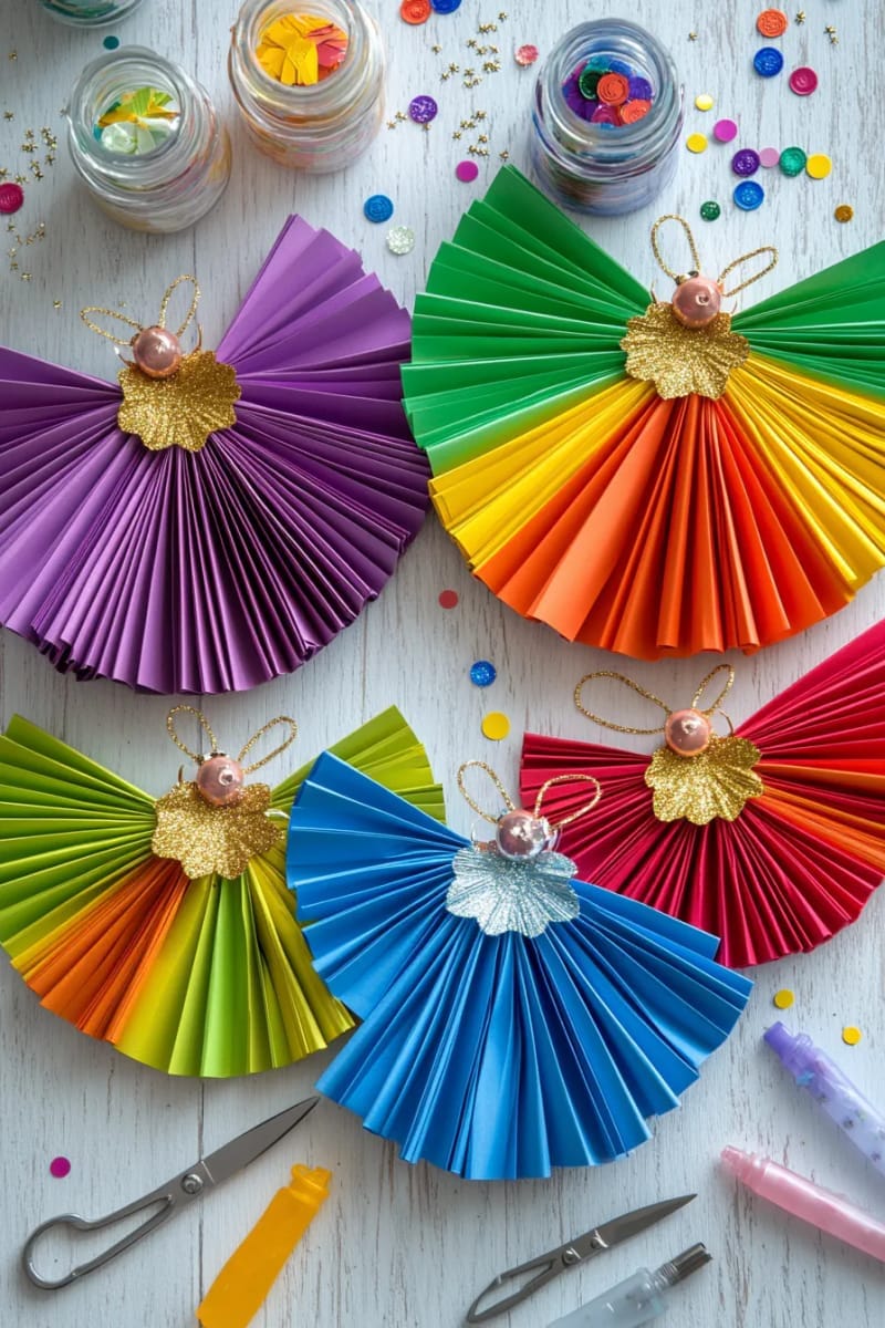 27 Unique Homemade Christmas Decorations You'll Love 50 rainbow paper angel ornaments to brighten up kids’ crafts 1