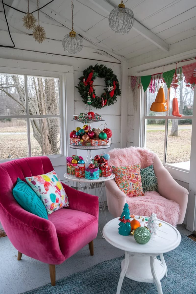 23 Kitsch Christmas Decor Ideas Full of Color, Whimsy, and Cheer 35 Cherry red and lime green ornaments 3