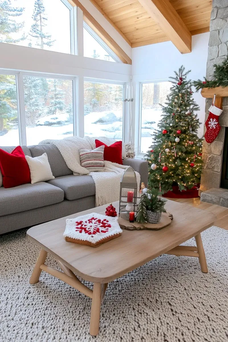 red and white crochet snowflake ornaments for a cozy touch 1