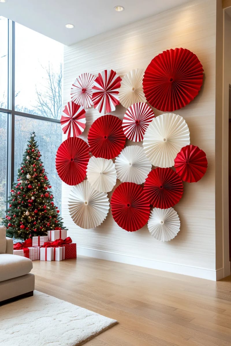 red and white striped paper fans for playful wall decor 1