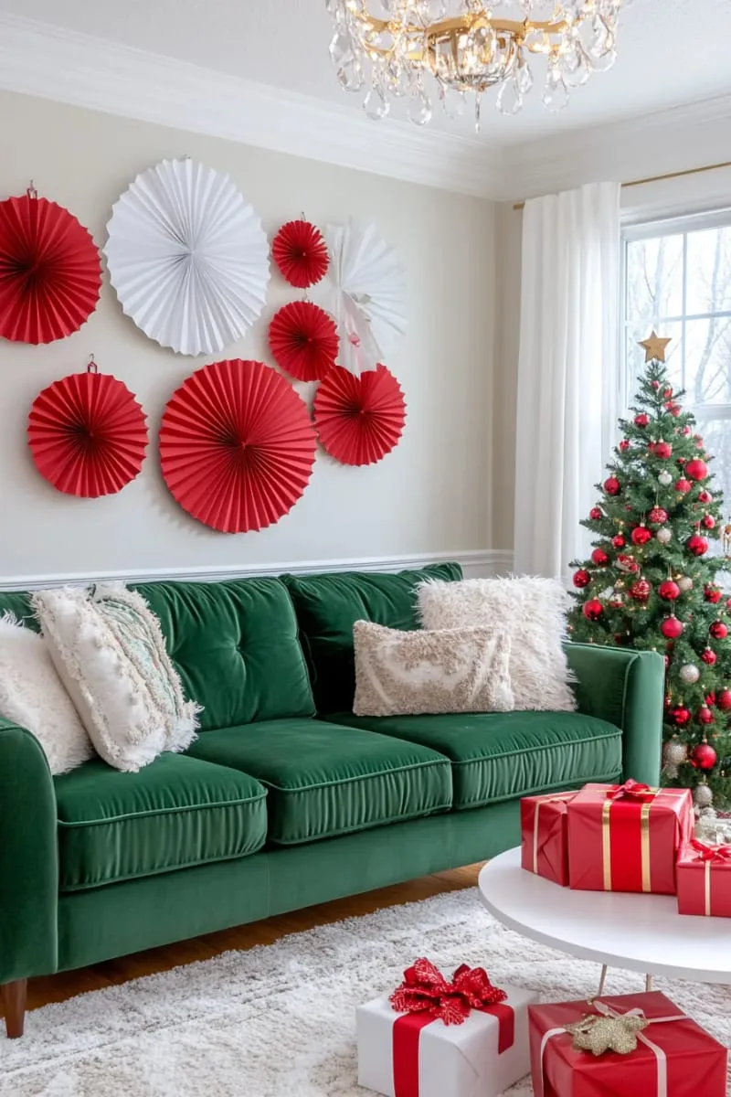 29 Best Christmas Decorations Trends You Can't Miss This Year 63 red and white striped paper fans for playful wall decor 1