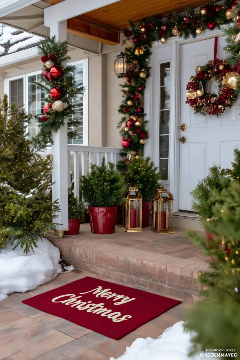 red velvet doormat with gold script “merry christmas” for a festive welcome 1