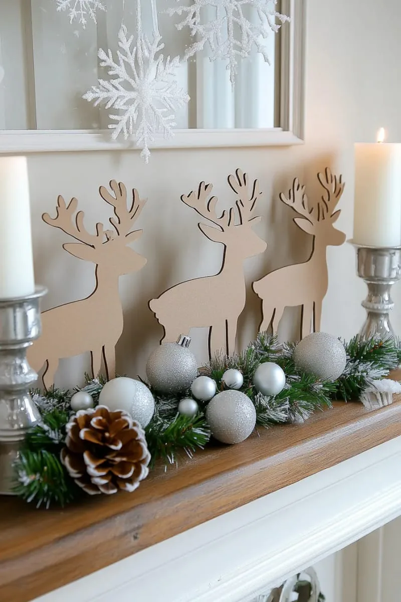 reindeer silhouettes cut from cardboard, painted pale gray 1