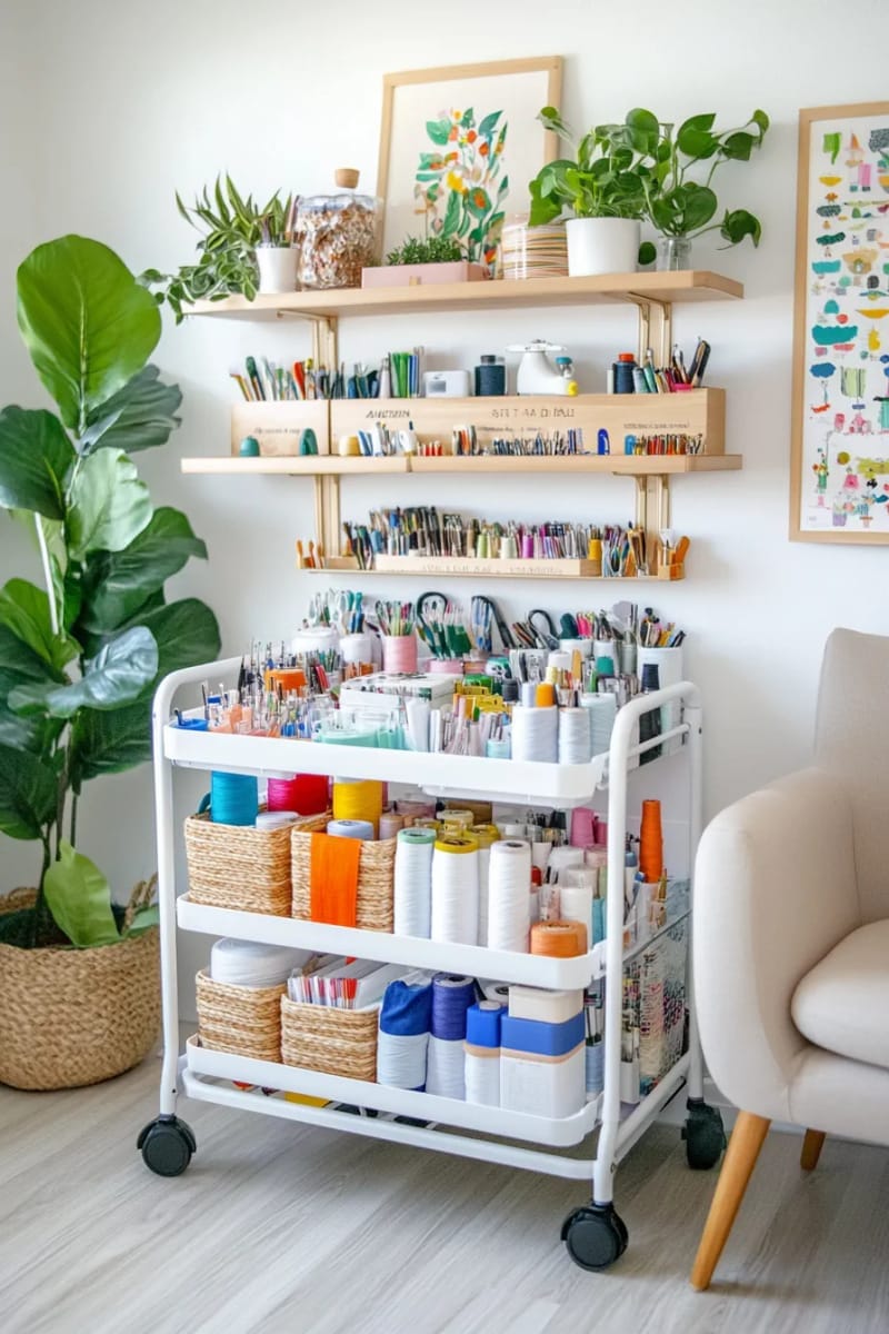 repurposed ikea carts for mobile sewing supply storage 1