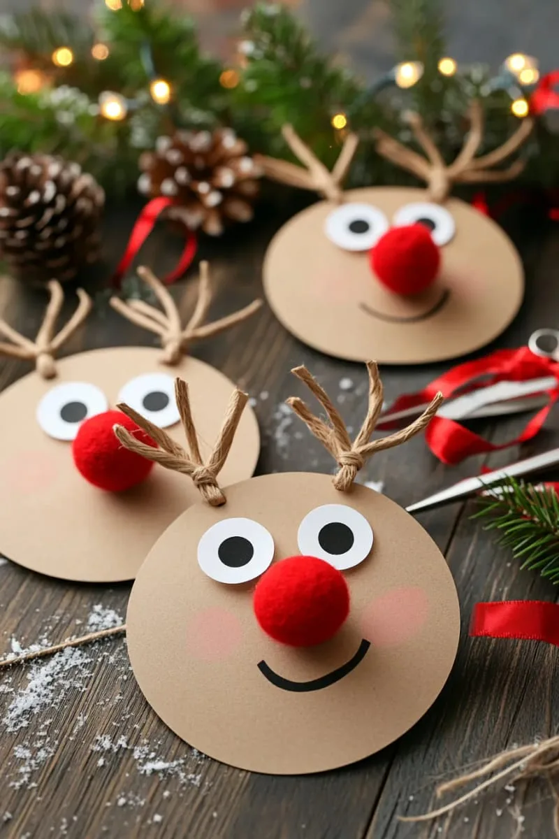 27 Stunning Christmas Decoration Crafts for a Unique 2025 92 round paper reindeer ornaments with googly eyes and red pom noses 1