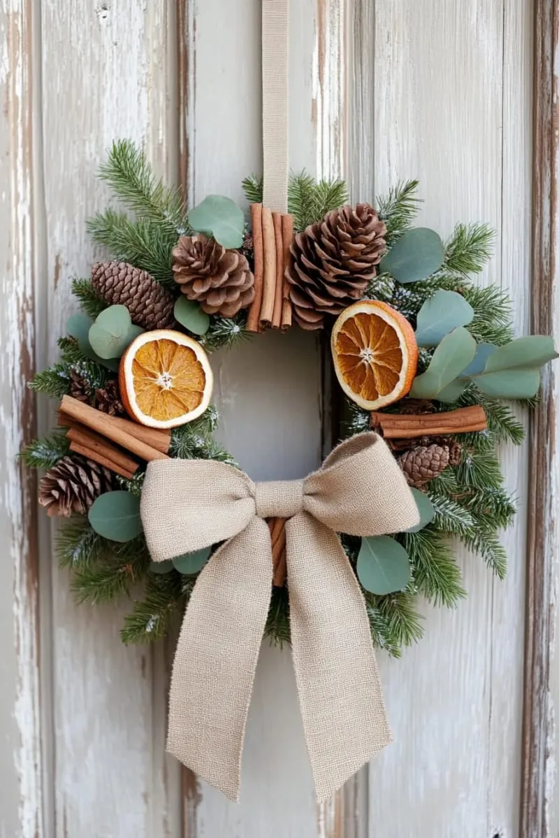 29 Best Christmas Decorations Trends You Can't Miss This Year 20 rustic pinecone and cinnamon stick wreath with burlap ribbon 1