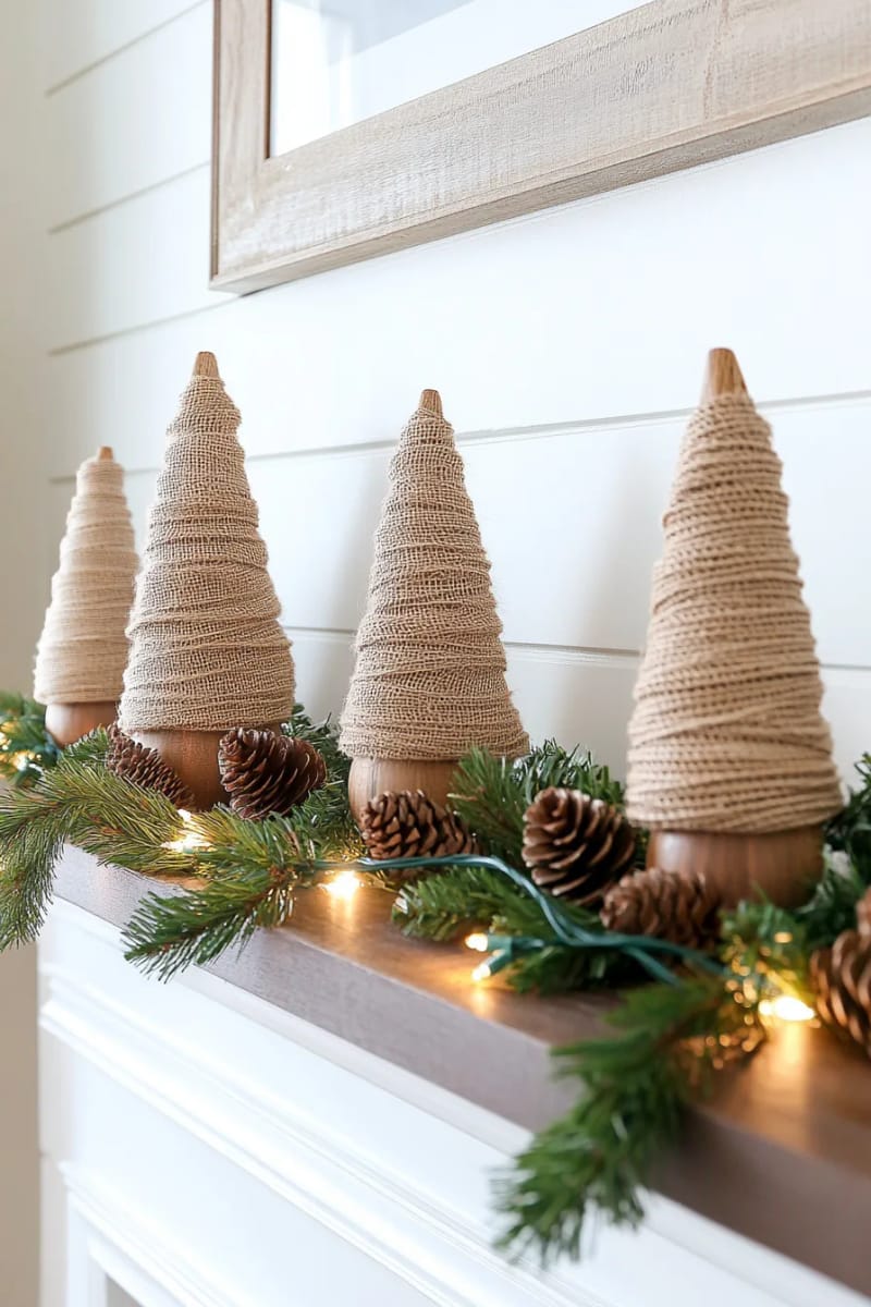 27 Stunning Christmas Decoration Crafts for a Unique 2025 15 rustic twine wrapped cone trees with wooden bead toppers 1