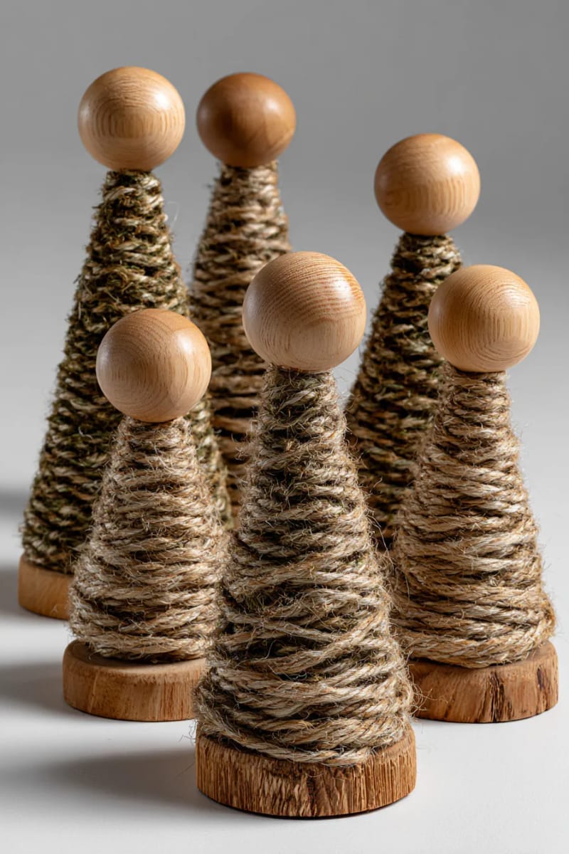 27 Stunning Christmas Decoration Crafts for a Unique 2025 16 rustic twine wrapped cone trees with wooden bead toppers 1