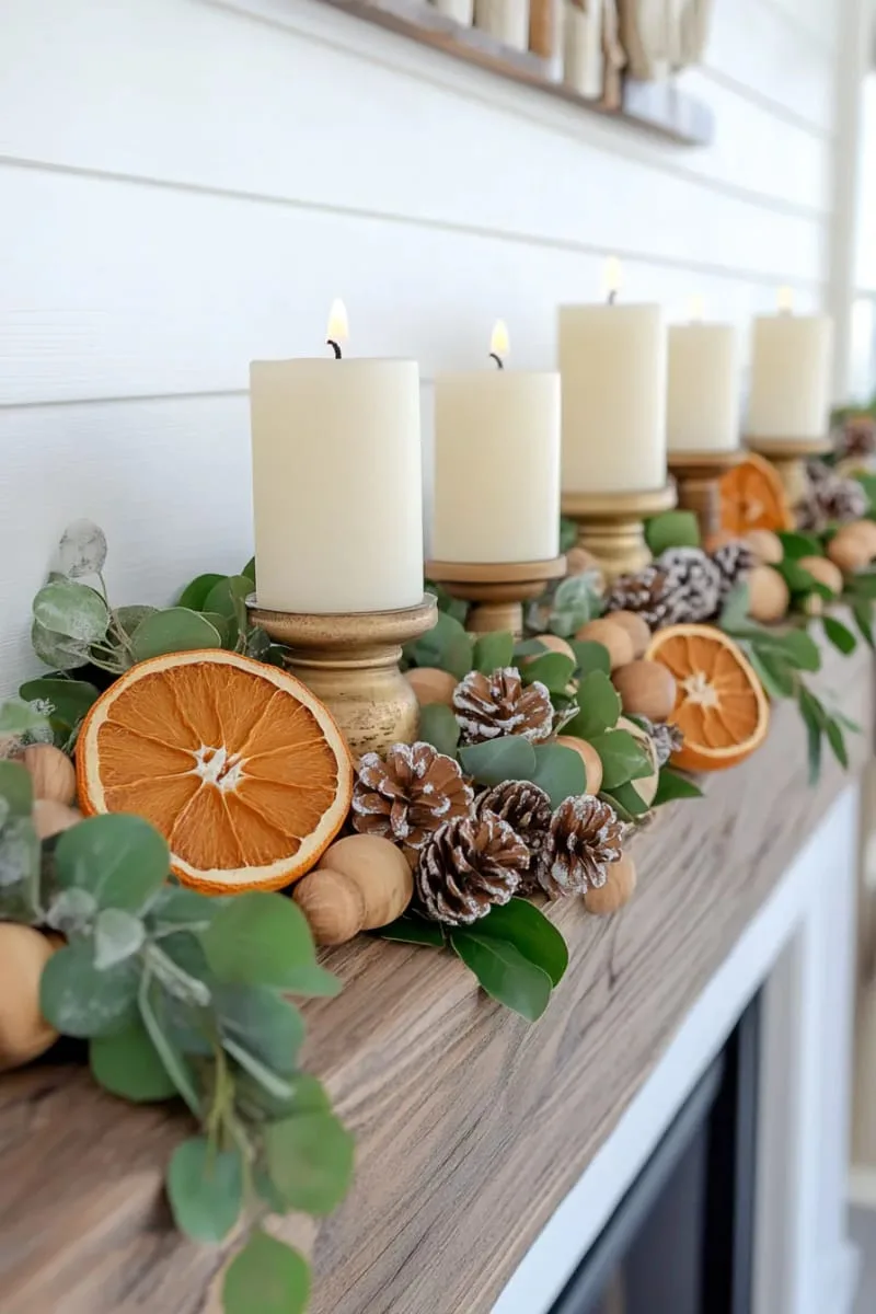 rustic wood bead garland paired with dried orange slices 1
