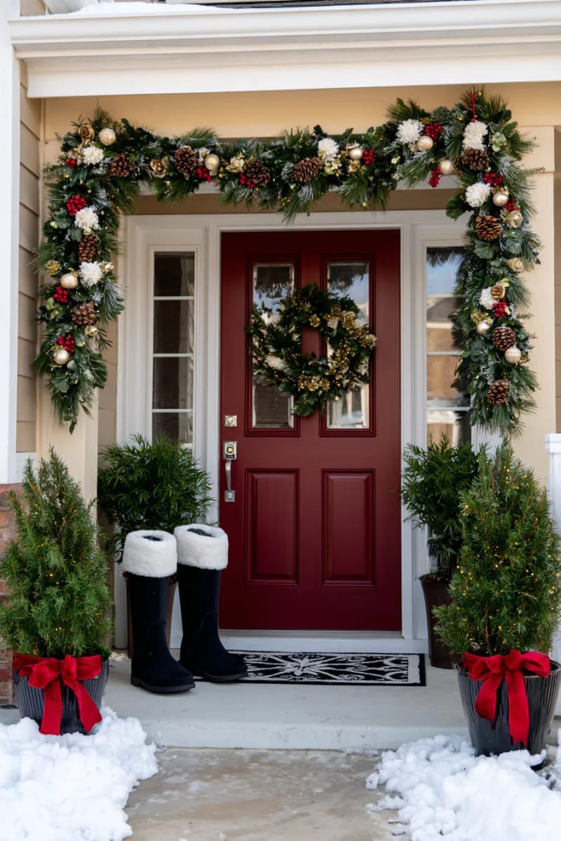 29 Festive Christmas Door Decor Ideas for a Magical Entry 23 santa’s boots peeking out from the top of the doorframe 1