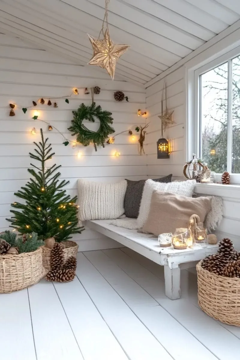 scandinavian-inspired garland of wooden beads and pinecones on the wall 1