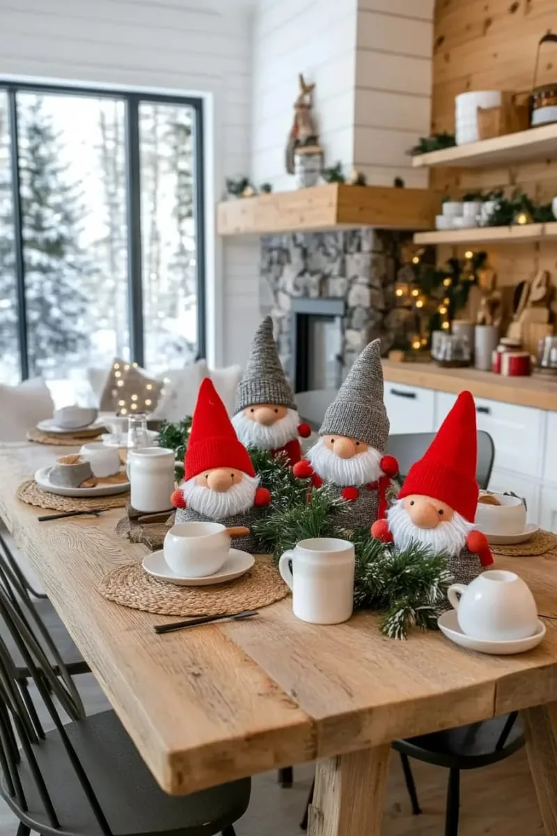29 Creative Christmas Kitchen Decor Ideas You'll Absolutely Love 52 scandinavian-inspired gnome figurines on the kitchen table 1