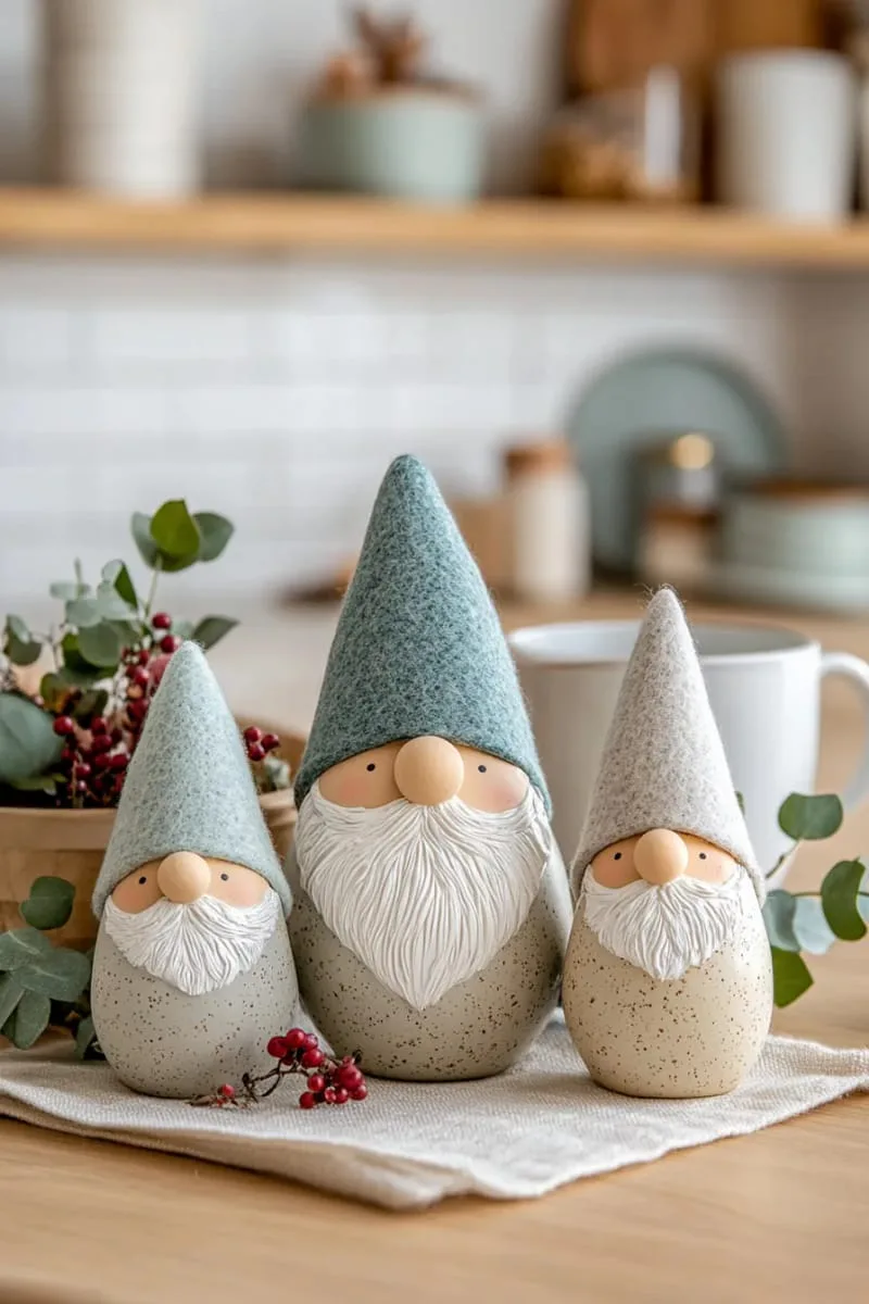 29 Creative Christmas Kitchen Decor Ideas You'll Absolutely Love 54 scandinavian-inspired gnome figurines on the kitchen table 1