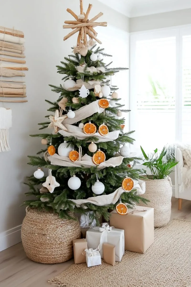 29 Best Christmas Decorations Trends You Can't Miss This Year 35 scandinavian inspired tree with all-neutral decorations and dried oranges 1
