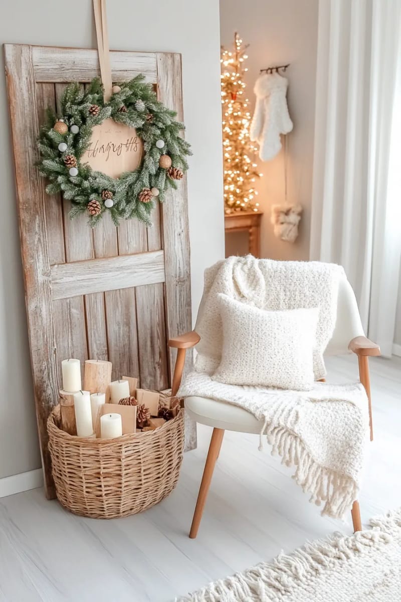 29 Pretty Christmas Decorations for a Magical Holiday Season 72 scandinavian style wreath with eucalyptus and white berries 1