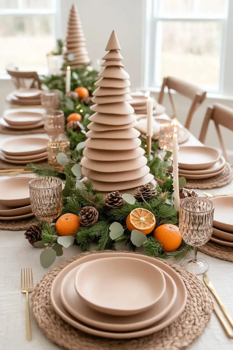 sculptural paper christmas tree centerpiece in earthy tones 1