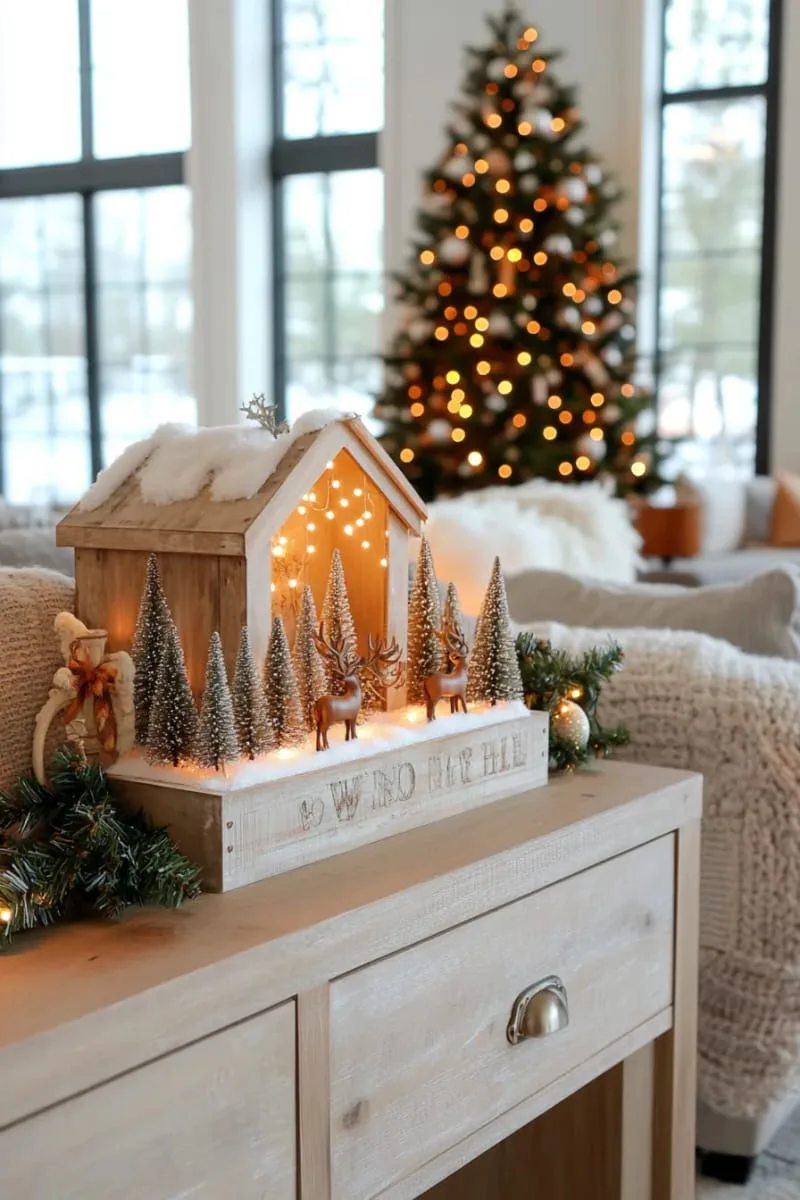 27 Stunning Christmas Decoration Crafts for a Unique 2025 72 shadowbox winter scene with led lights and miniature trees 1