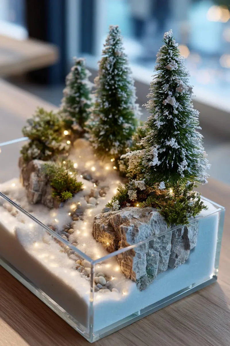 27 Stunning Christmas Decoration Crafts for a Unique 2025 78 shadowbox winter scene with led lights and miniature trees 1