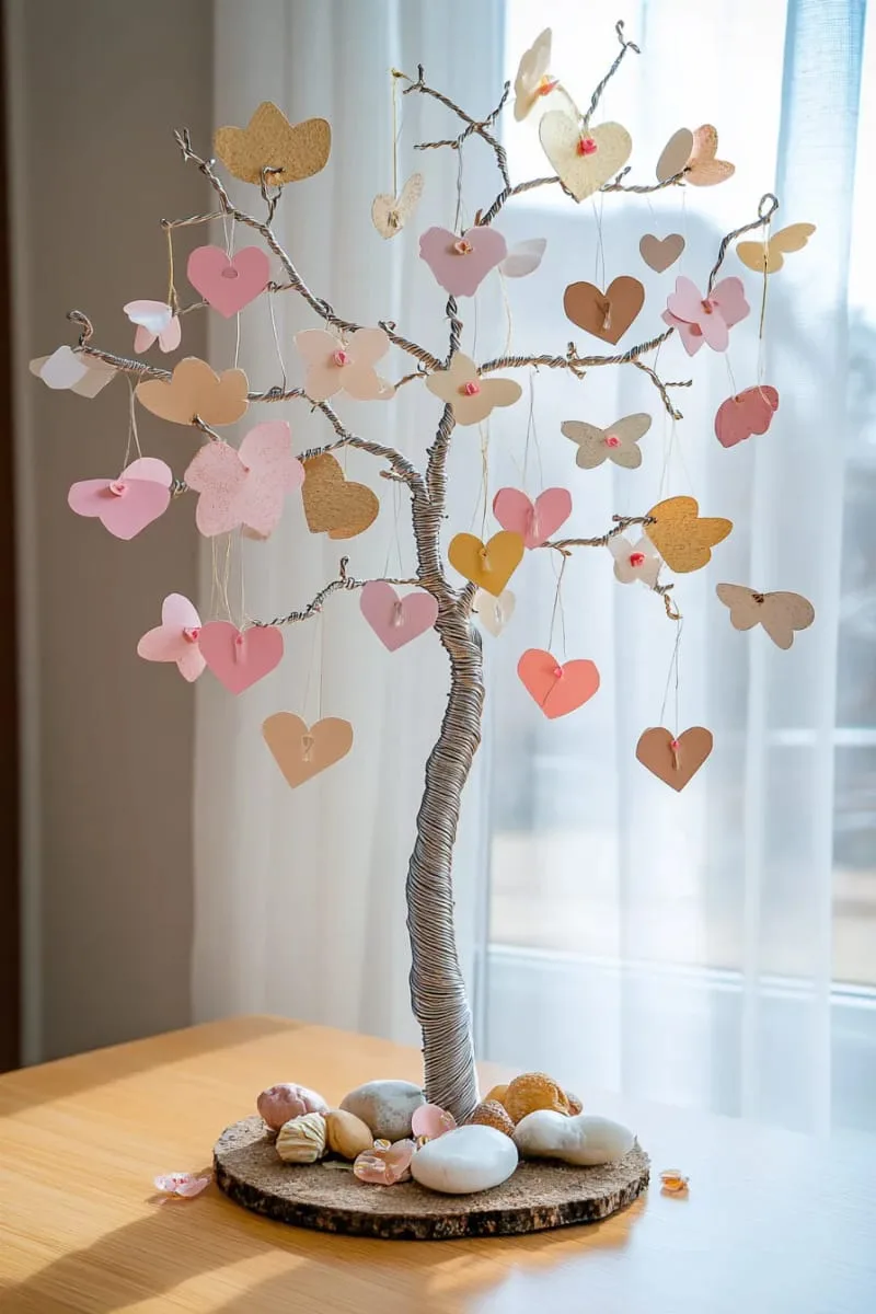 27 Sustainable Christmas Trees For Cheap and Eco-Friendly Decor 61 shape an abstract tree from wire and hang paper stars and hearts. 1