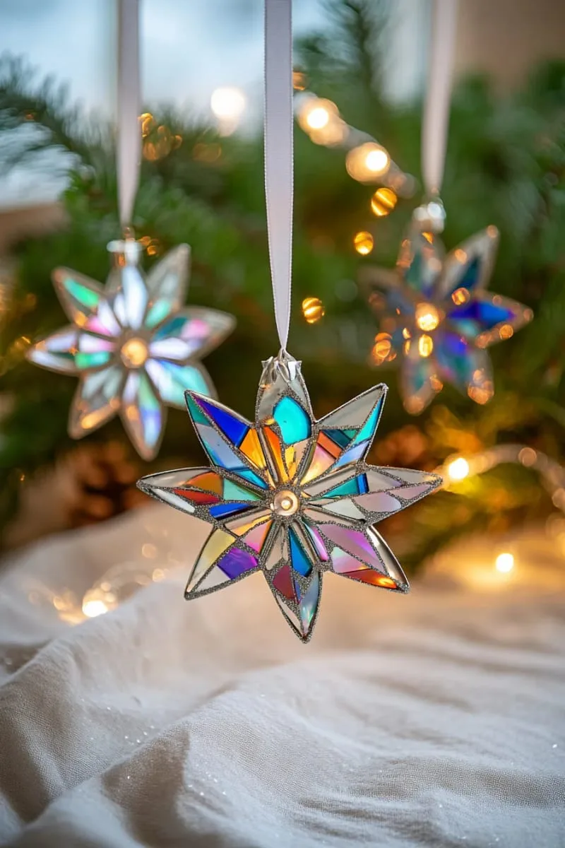 25 Upcycled Christmas Crafts DIY: Unique & Budget Friendly Decor Ideas 83 shimmering cd shard snowflake ornaments with ribbon hangers 1