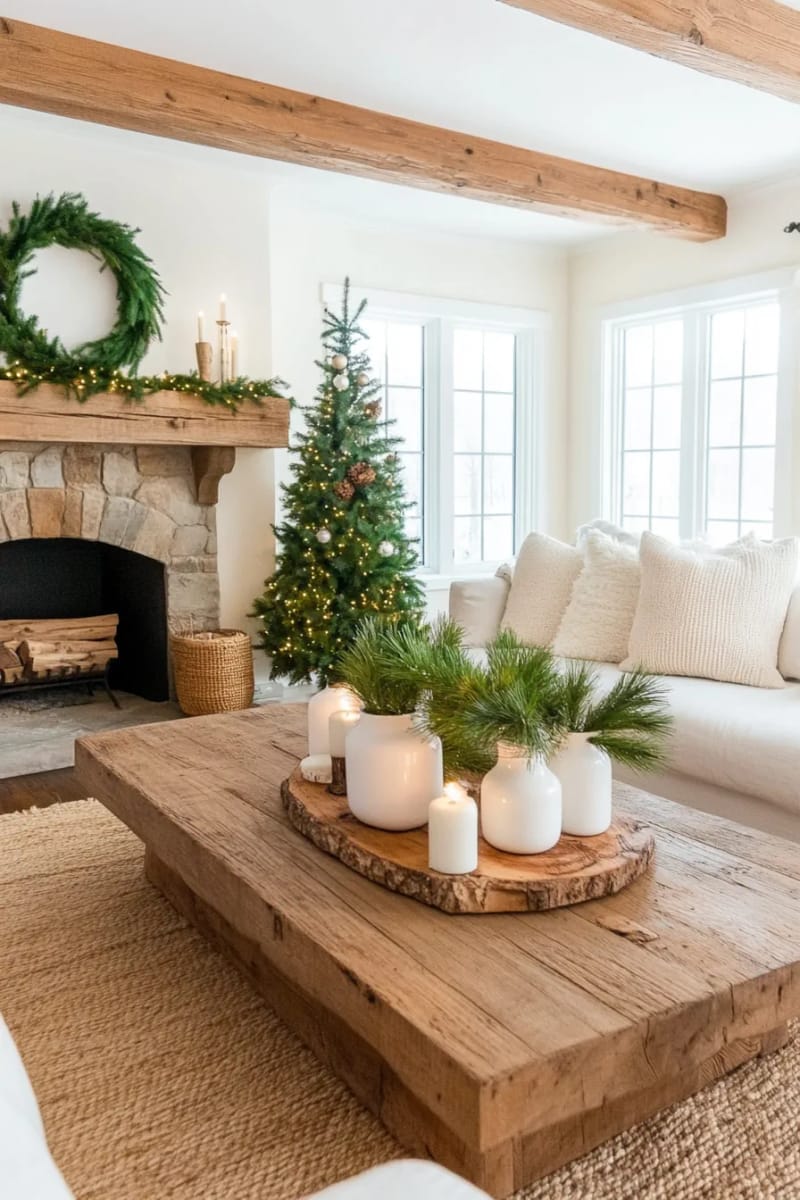simple pine branches in white ceramic vases for a nordic touch 1
